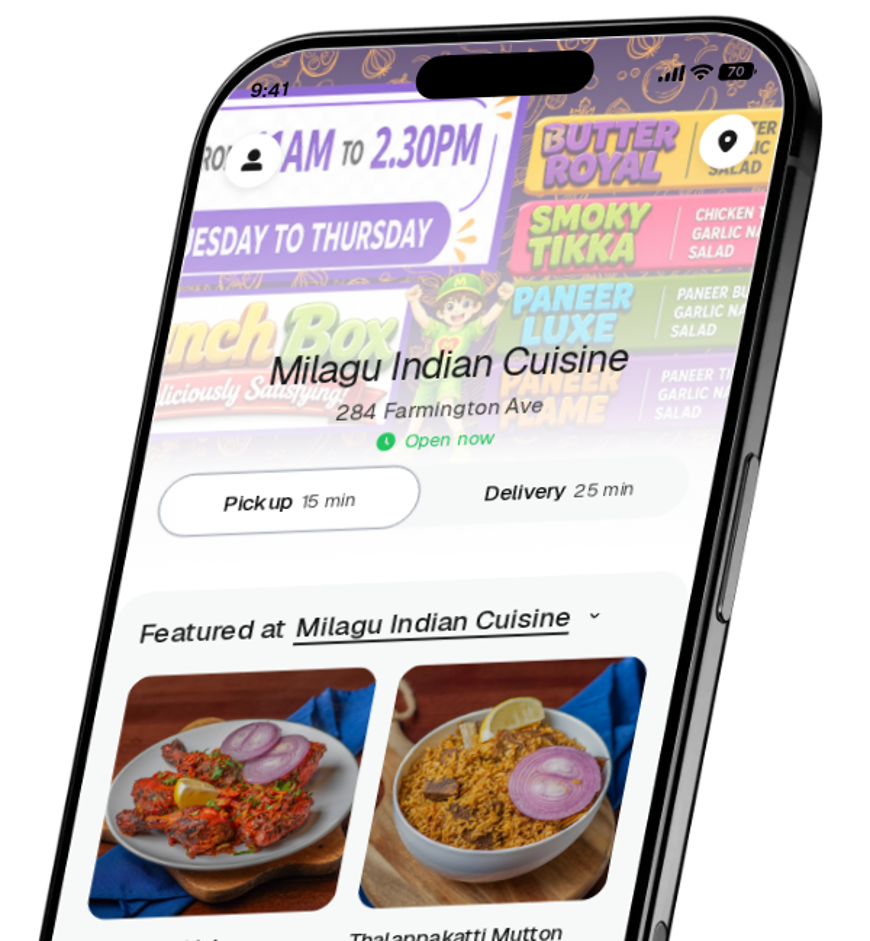 Milagu Indian Cuisine app preview